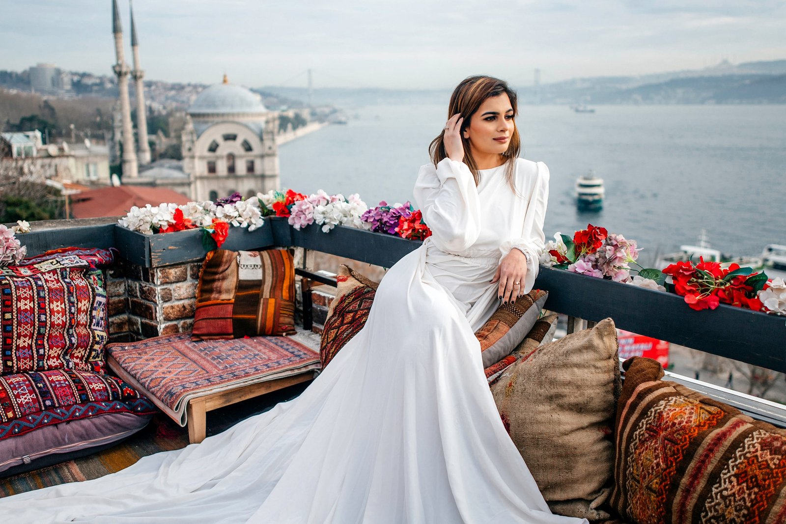 Bride on an Istanbul rooftop at sunset — MZ Photographer Wedding Photography