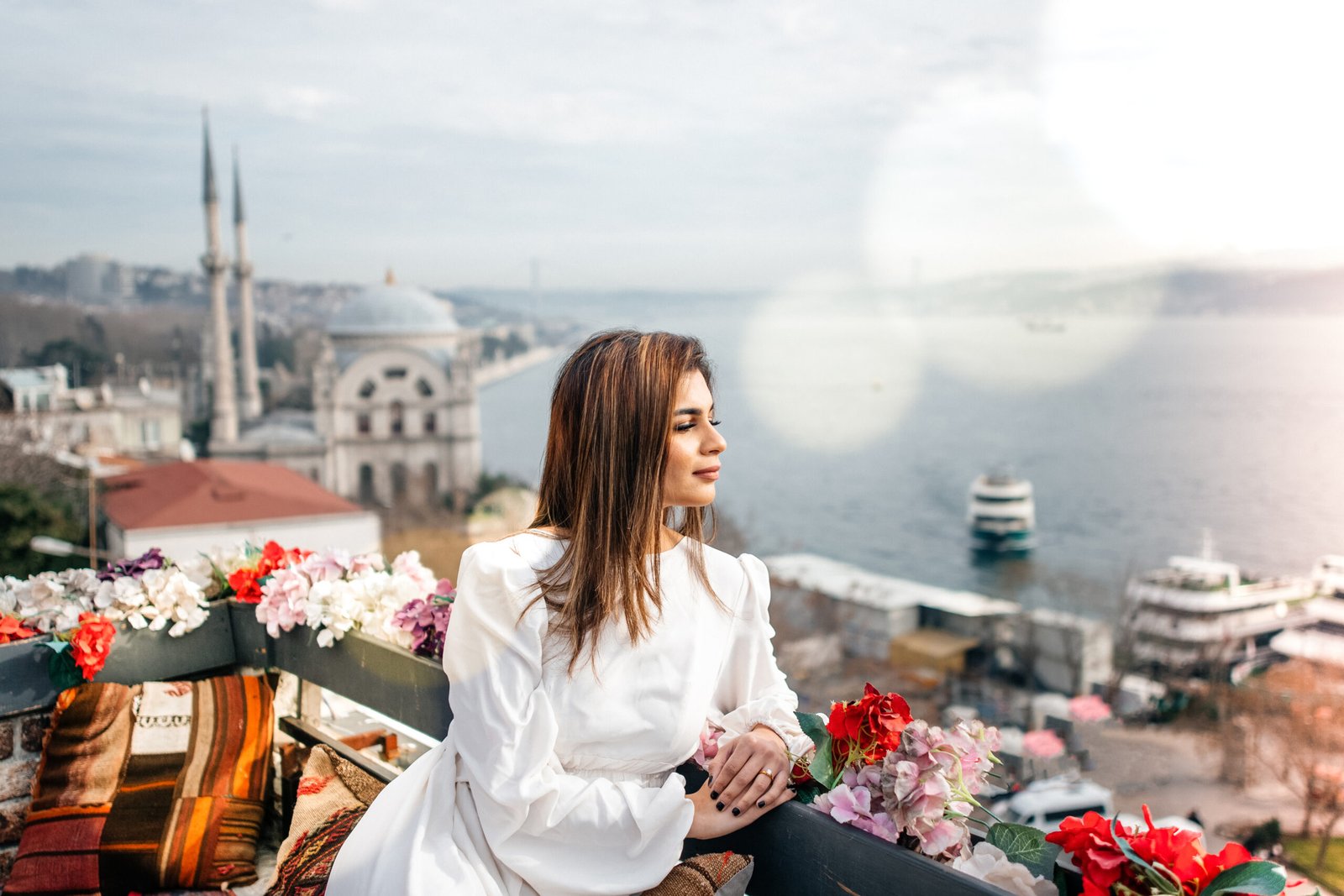 Bride on balcony holding flowers — MZ Photographer Wedding Photography